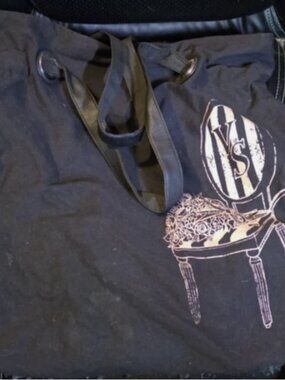 Victoria Secret Black Canvas Cotton Shoulder Tote Bag Travel Purse 18 x 21 x 5